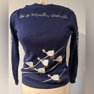Vintage Navy Blue Sweater with Embroidered Geese

Xsmall
